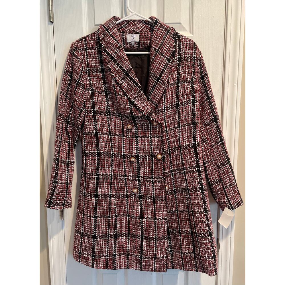 PLM Tweed Pearl Gold Buttons Double Breasted Long Winter Coat Jacket, A51